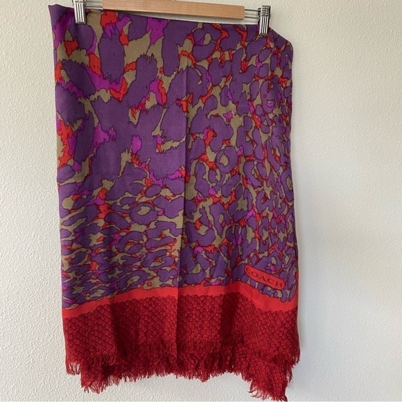 Coach | Women's 100% Wool Ocelot Printed Fringe Square Scarf 52"x52" - Picture 3 of 7